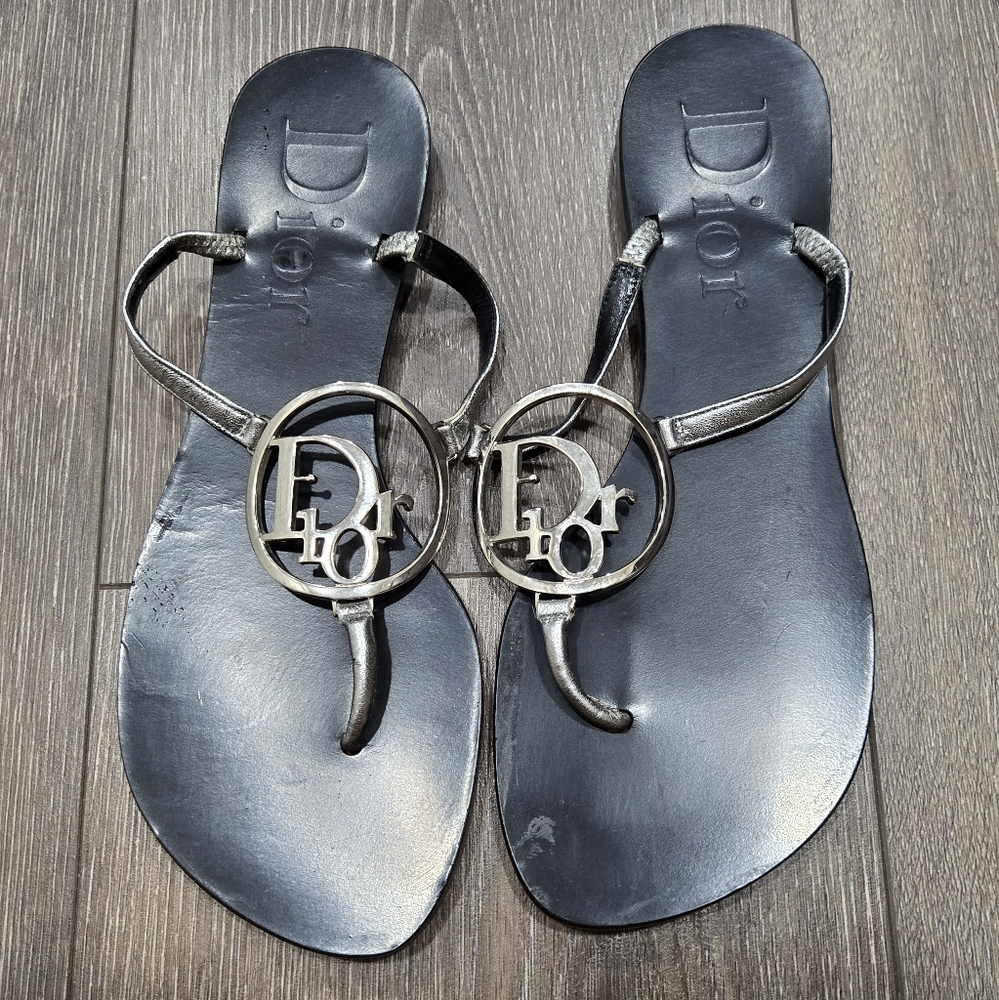 Dior Silver Thong Sandals